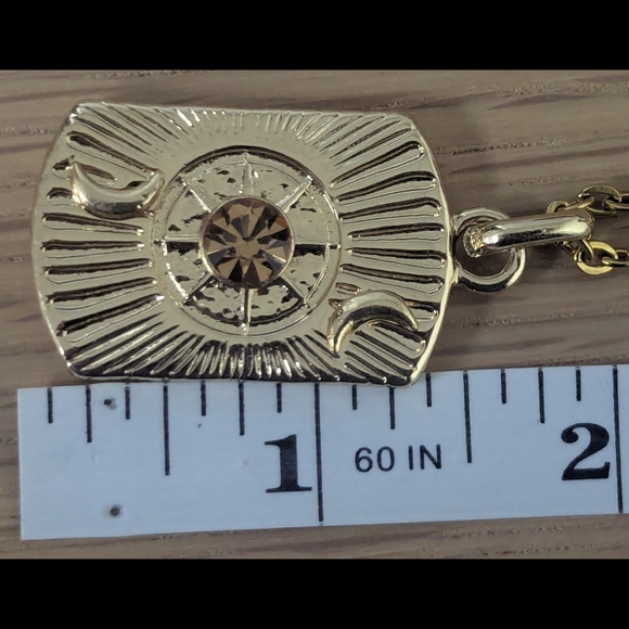 18K Gold Plated Layered Necklace Set Sun Moon Pendant Amber Crystal Satellite Ch - Picture 4 of 6